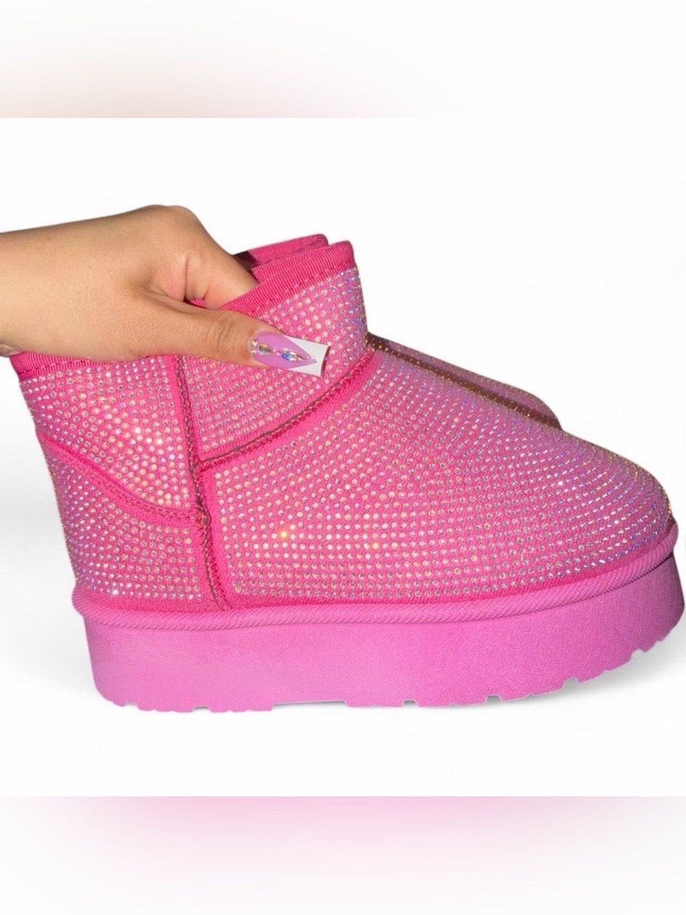 Pink Rhinestone Slip-On Platform Women's Shoes